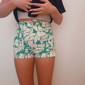 Maeve High Waist Green and White Shorts